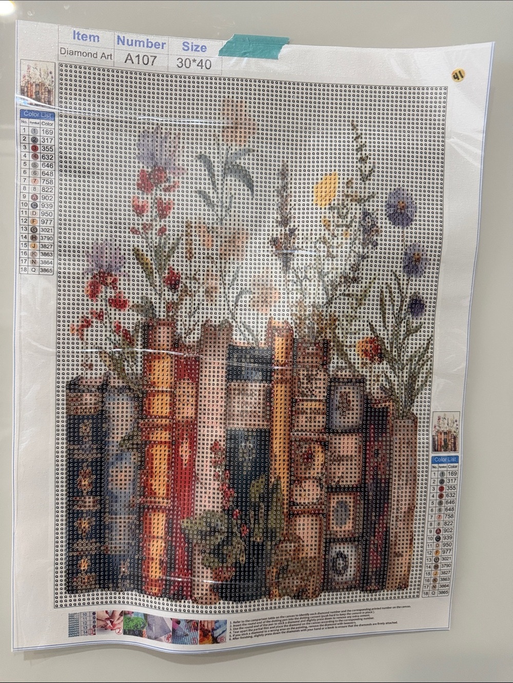 Floral Bookshelf Diamond Art Painting Kit 30x40cm